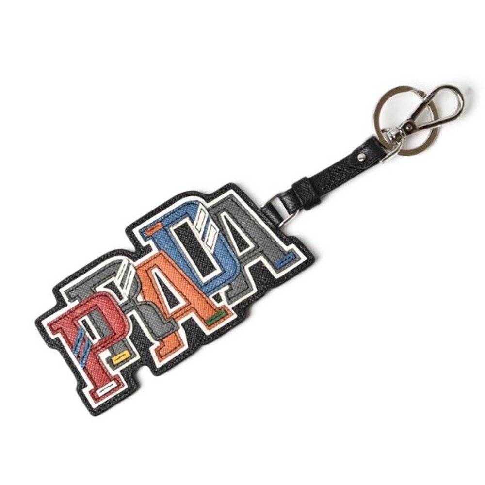 Prada Key Ring Key Holder Bag Charm Logo Patchwork - Picture 1 of 7